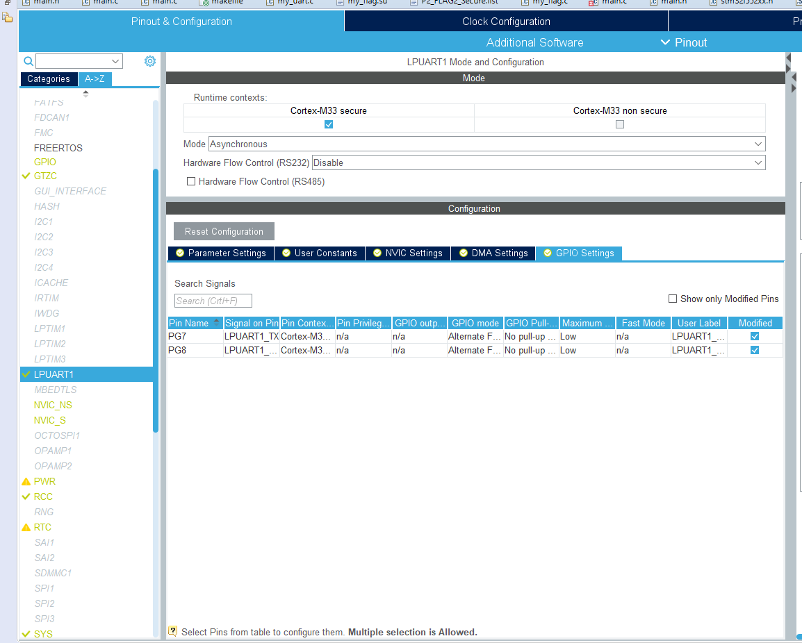 Example Project Configuration: GPIO and Peripheral Configuration