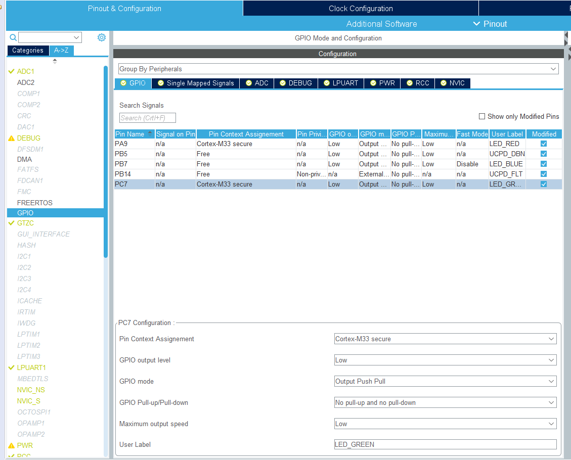 Example Project Configuration: GPIO and Peripheral Configuration