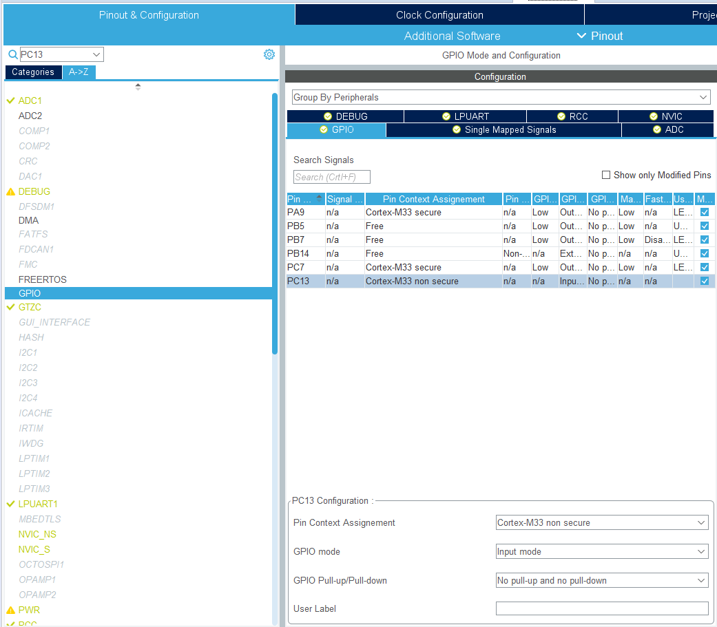 Example Project Configuration: GPIO and Peripheral Configuration