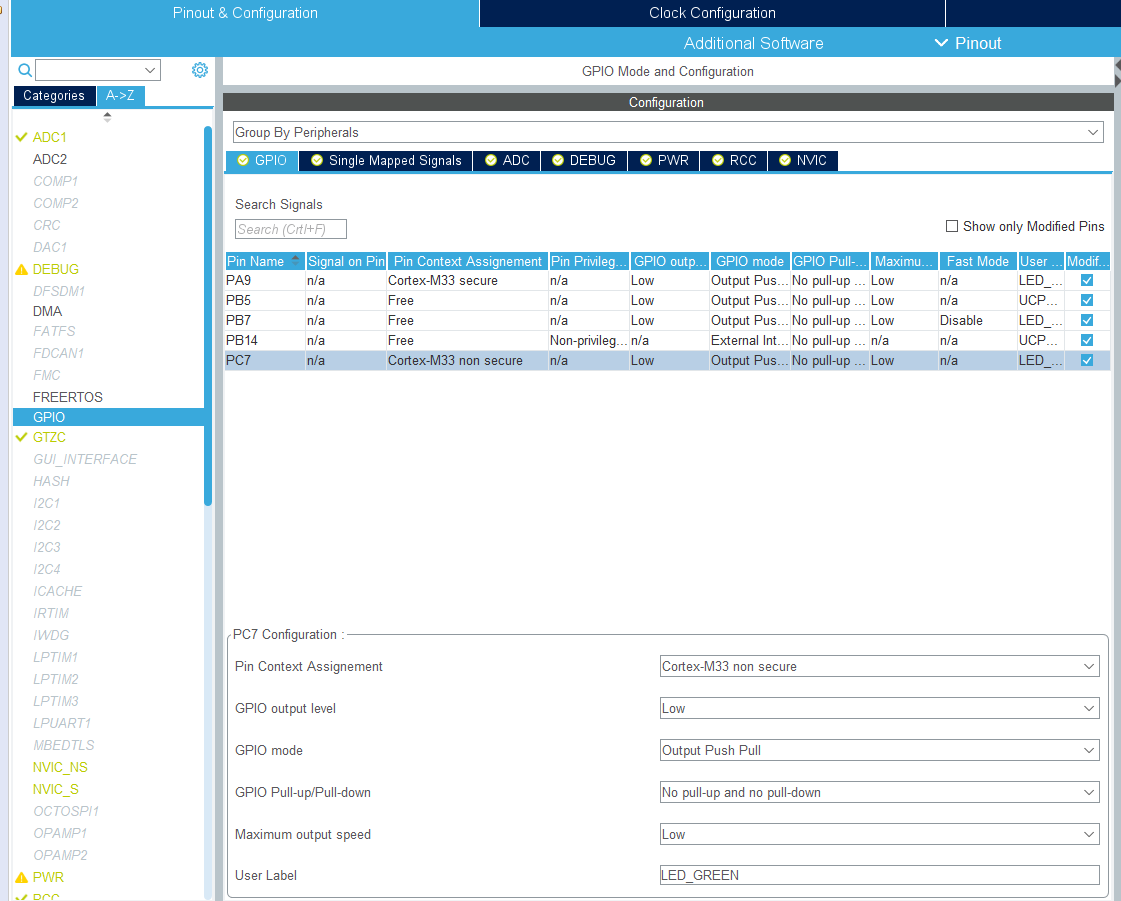Example Project Configuration: GPIO and Peripheral Configuration