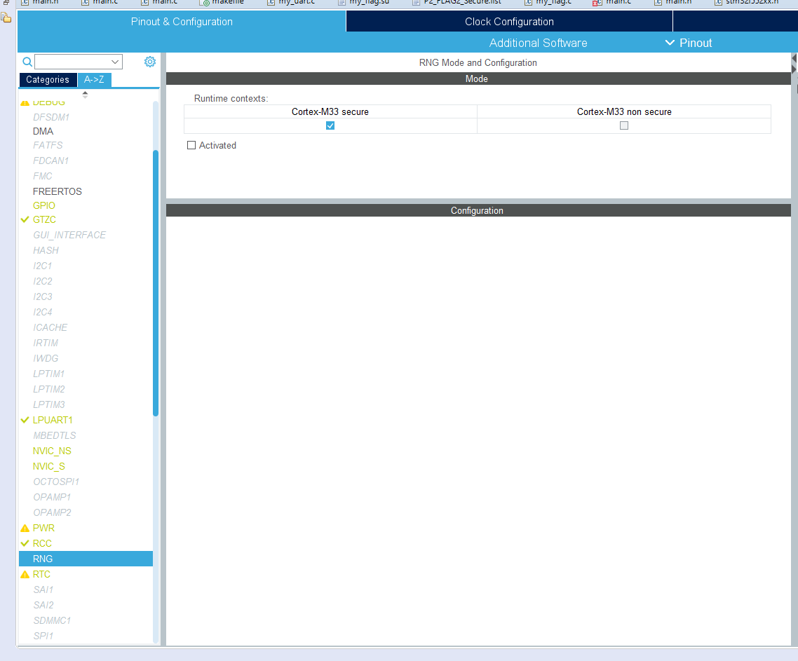 Example Project Configuration: GPIO and Peripheral Configuration