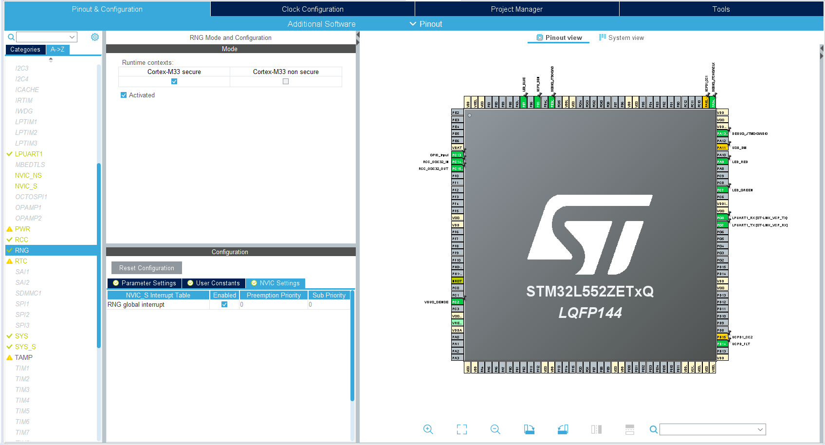 Example Project Configuration: GPIO and Peripheral Configuration